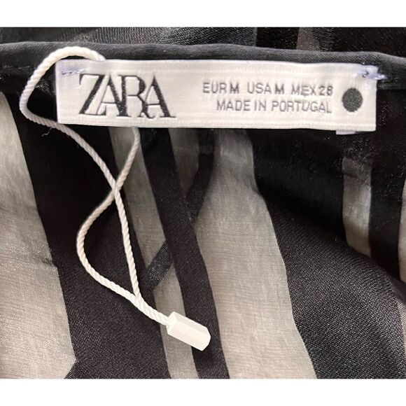 NWOT Zara Black Striped Organza Translucent V-Neck Halter Top, Size Medium - Picture 9 of 15